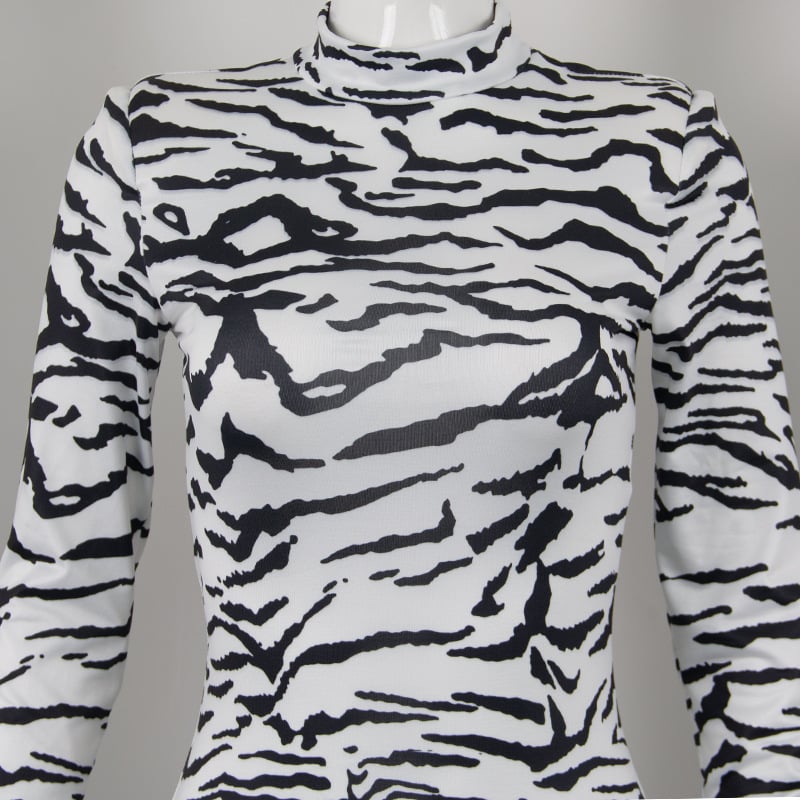 Half Turtleneck Zebra Print Dress Image 16