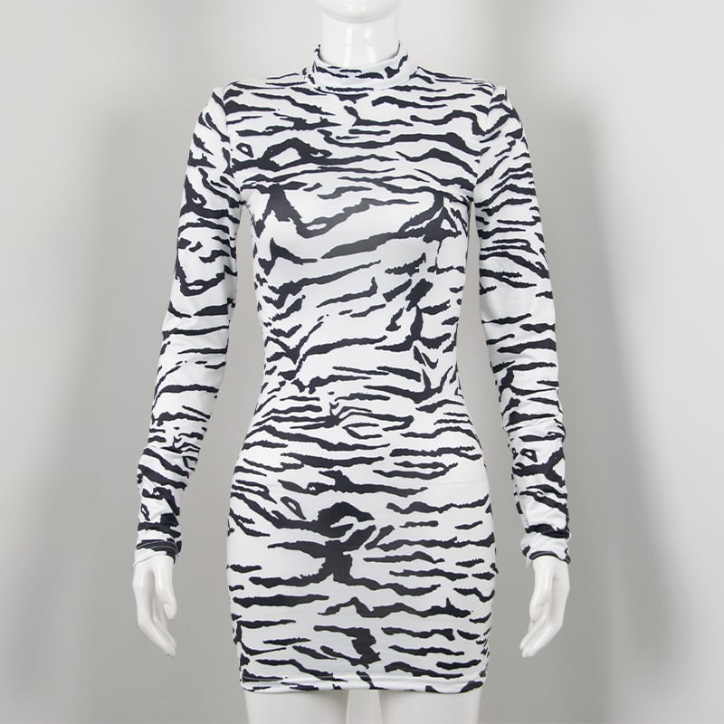 Half Turtleneck Zebra Print Dress Image 9