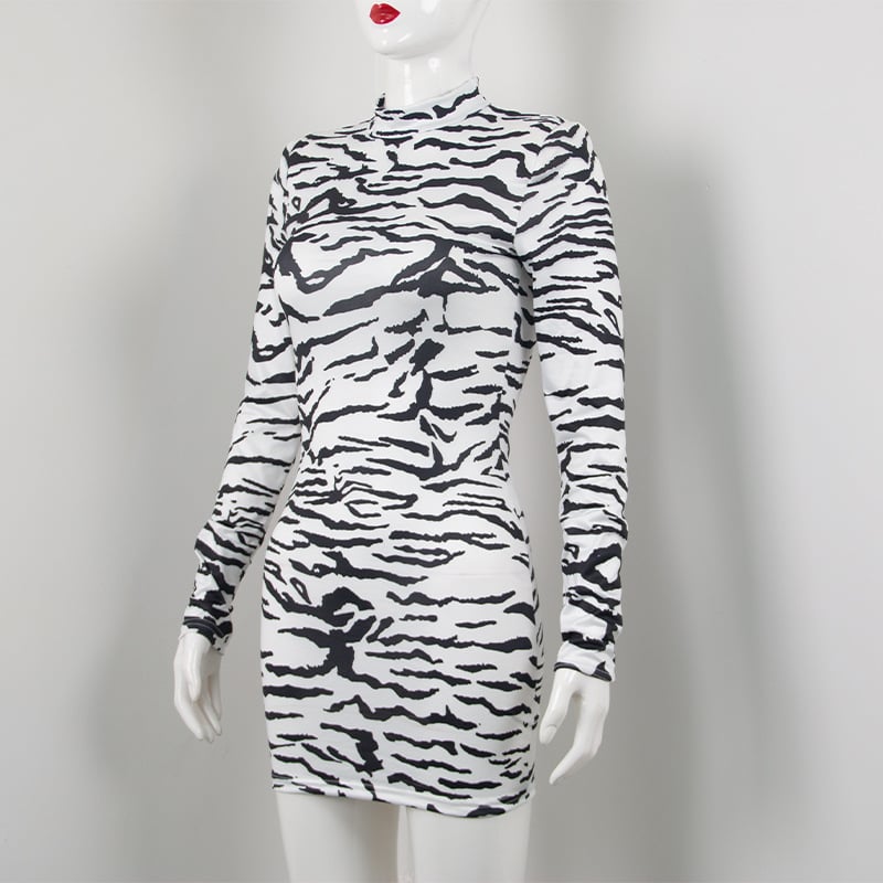 Half Turtleneck Zebra Print Dress Image 4
