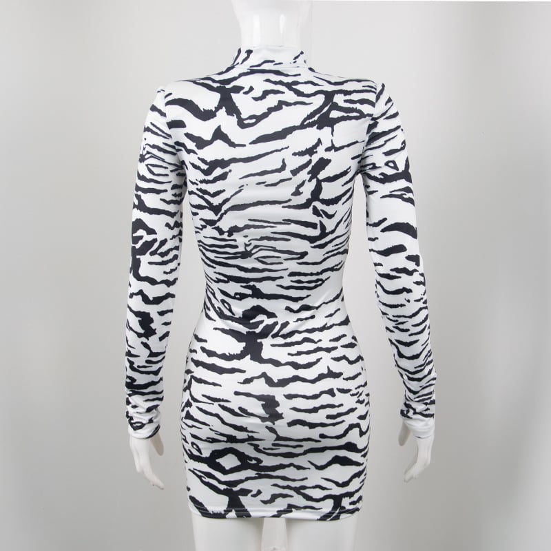 Half Turtleneck Zebra Print Dress Image 10