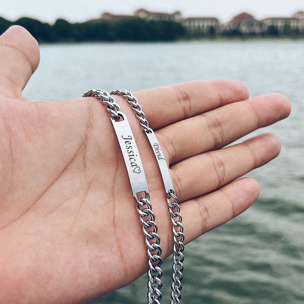 Engraved Titanium Steel Lovers' Day Bracelet 4