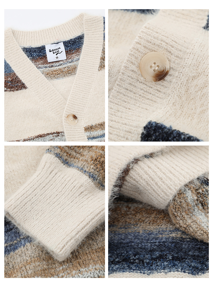 Men's Rainbow Striped Gradient Sweater Cardigan Image 7
