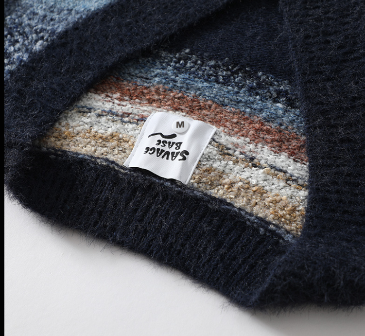 Men's Rainbow Striped Gradient Sweater Cardigan Image 2