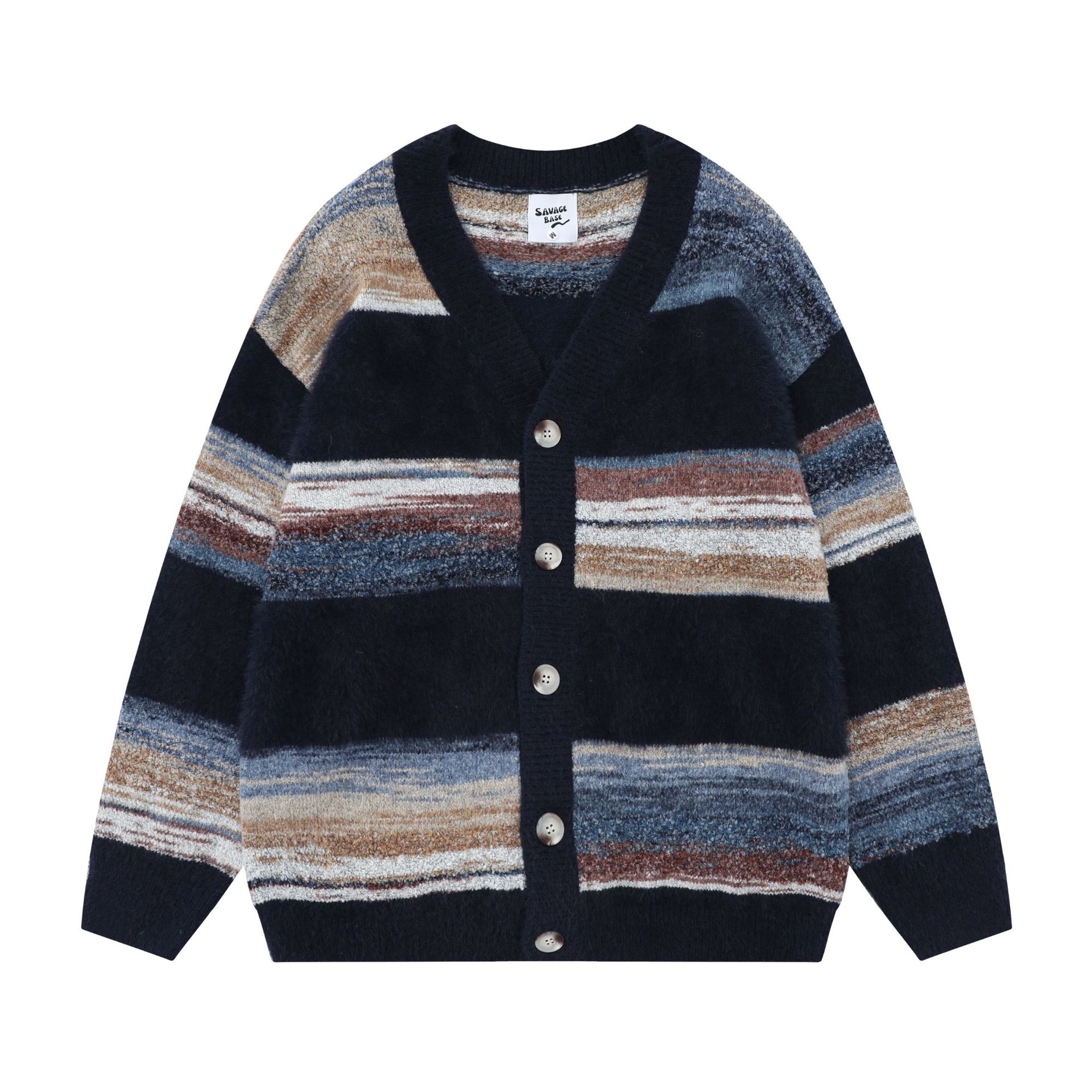 Men's Rainbow Striped Gradient Sweater Cardigan Image 4