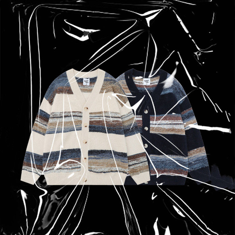 Men's Rainbow Striped Gradient Sweater Cardigan Image 6