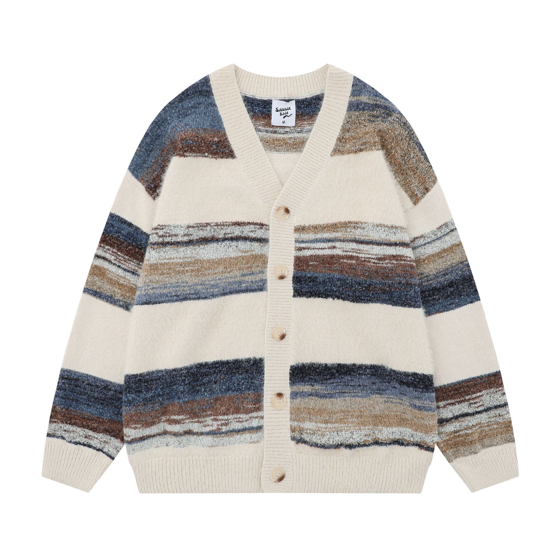 Men's Rainbow Striped Gradient Sweater Cardigan Image 5
