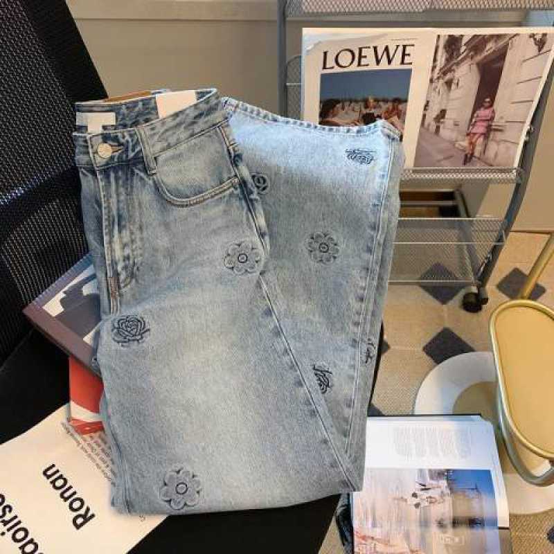 Women's Fashionable Light Blue Straight Pants 1