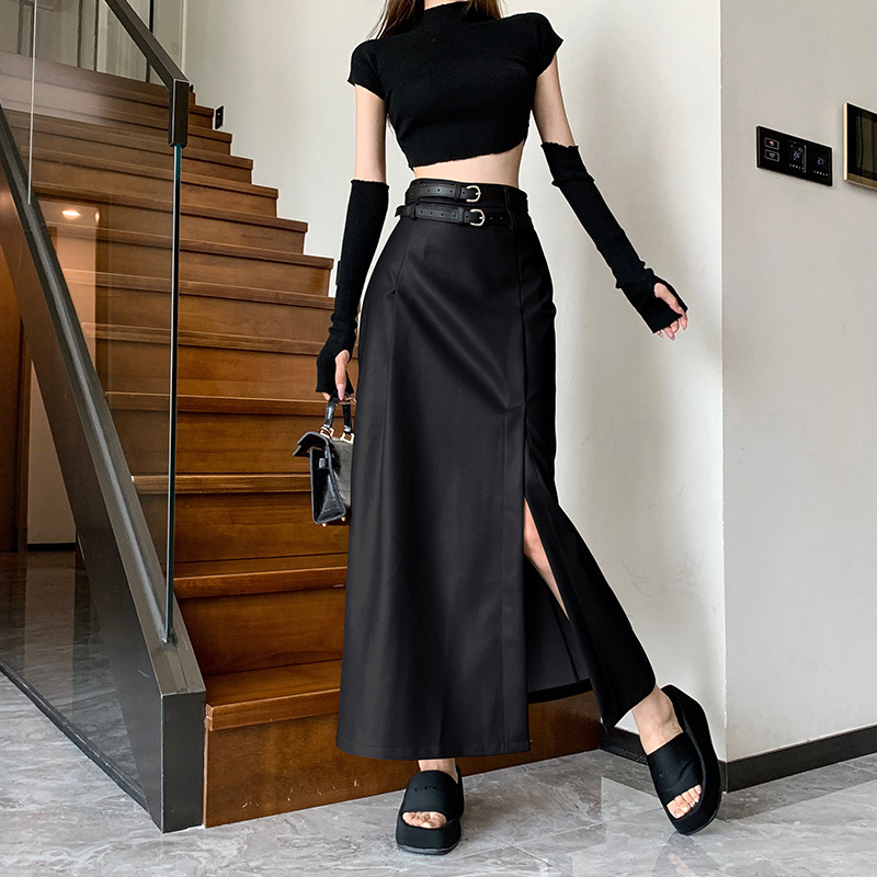 Black High-grade PU Leather Skirt - Image 6