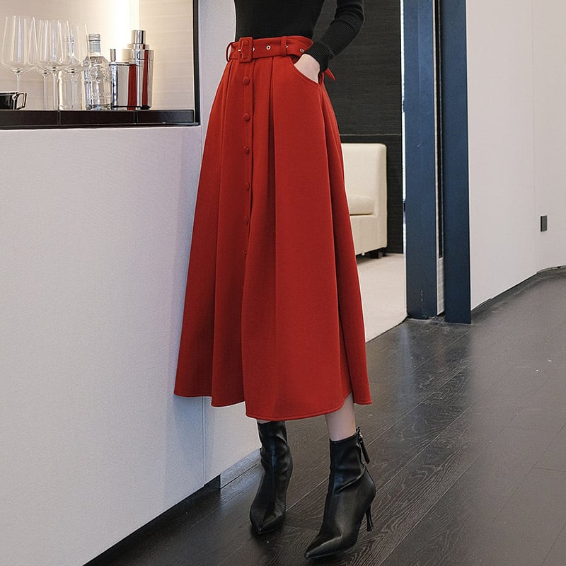 Woolen Pleats Umbrella Skirt