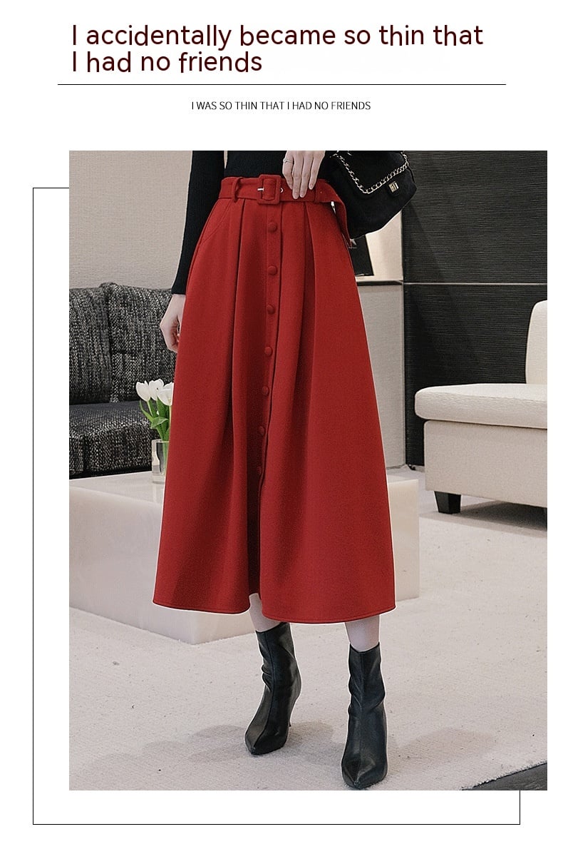 Woolen Pleats Umbrella Skirt