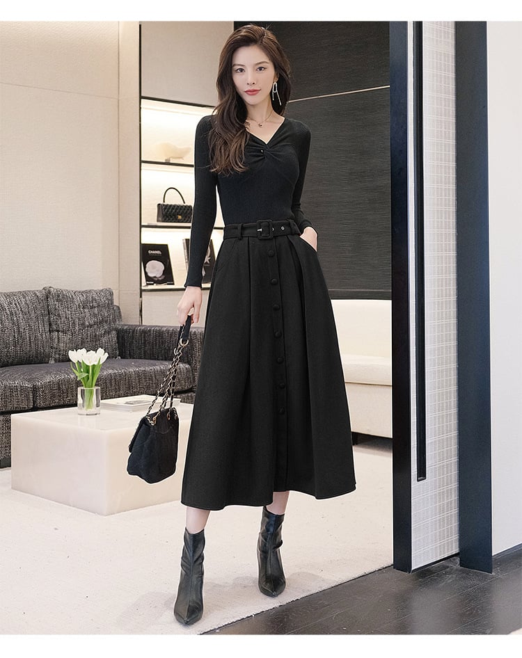 Woolen Pleats Umbrella Skirt