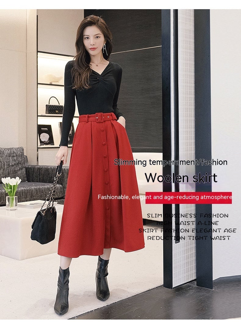 Woolen Pleats Umbrella Skirt