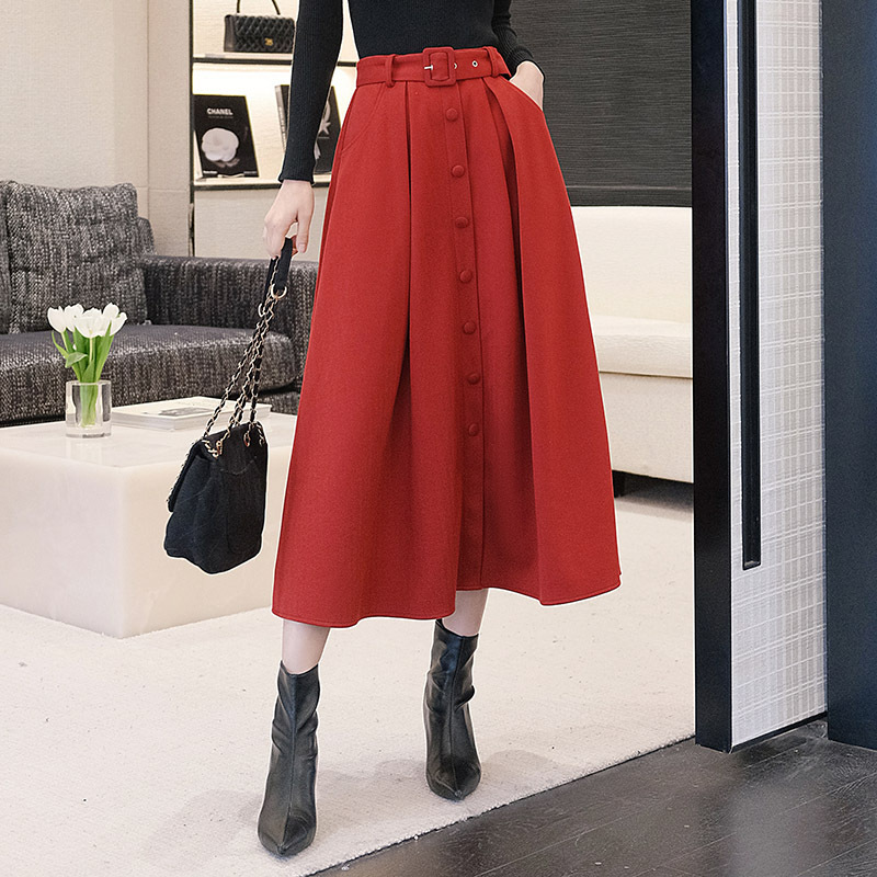 Woolen Pleats Umbrella Skirt