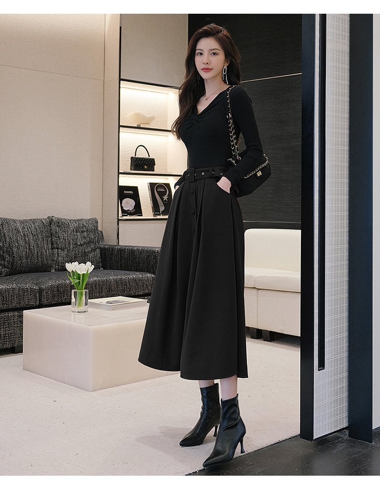 Woolen Pleats Umbrella Skirt
