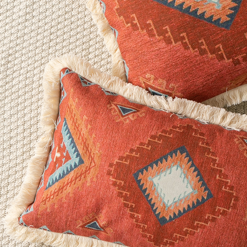Retro Pattern Tassel Lace Decorative Pillowcase 4