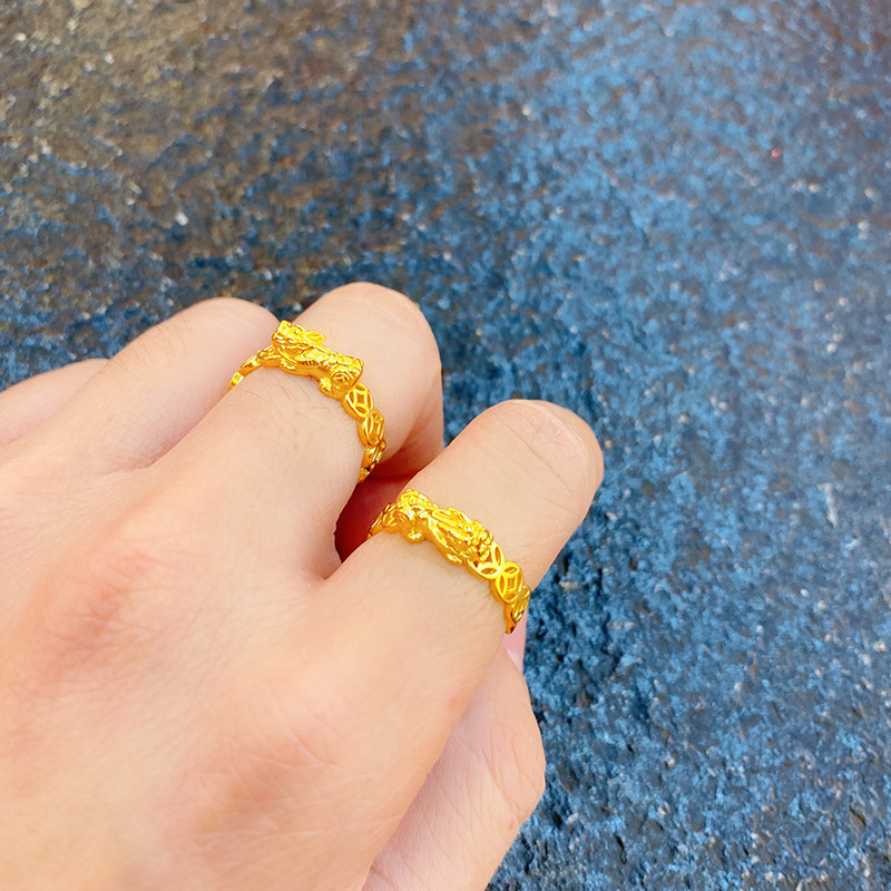 Brass Gold Plated Money Drawing And Luck Changing Coin Pixiu Ring Lifestyle