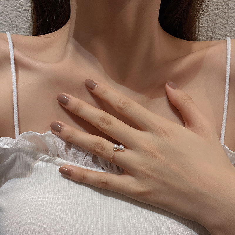 Simple Retro Open-end Pearl Adjustable Ring - 1