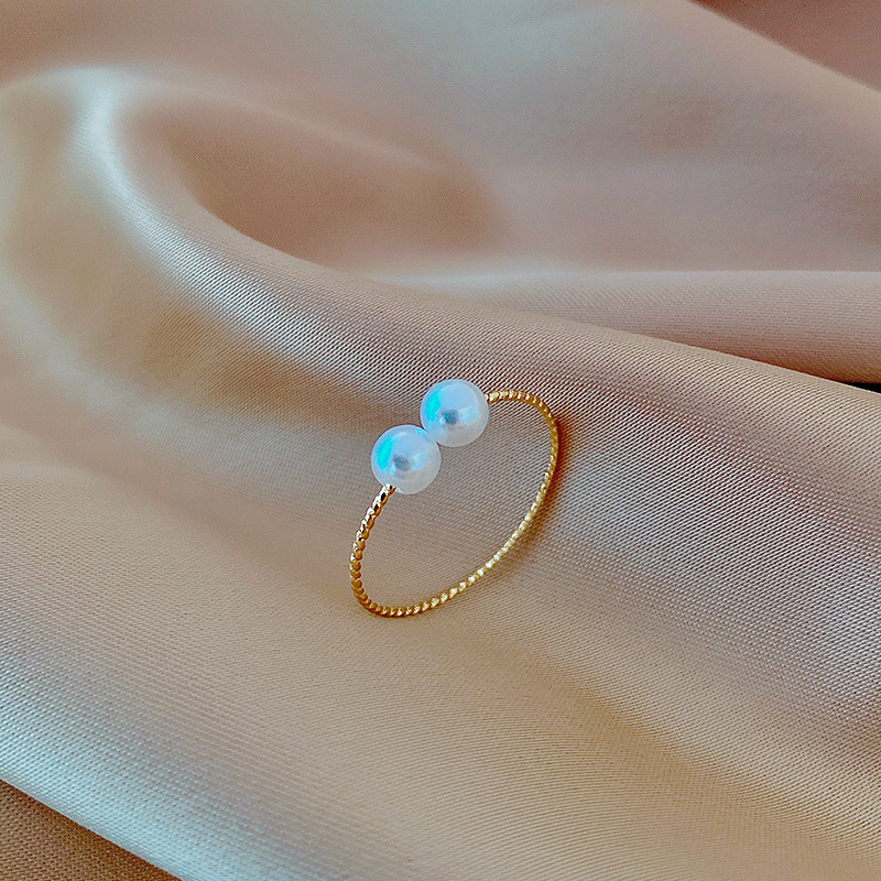 Simple Retro Open-end Pearl Adjustable Ring - 4