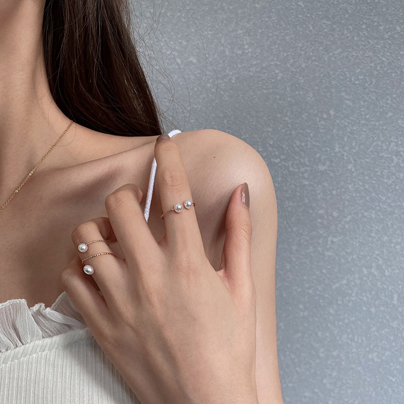 Simple Retro Open-end Pearl Adjustable Ring - 3