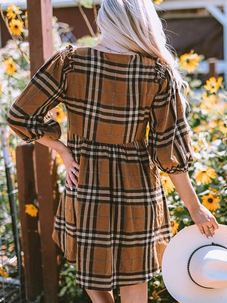 Printed Checks Dress Back View