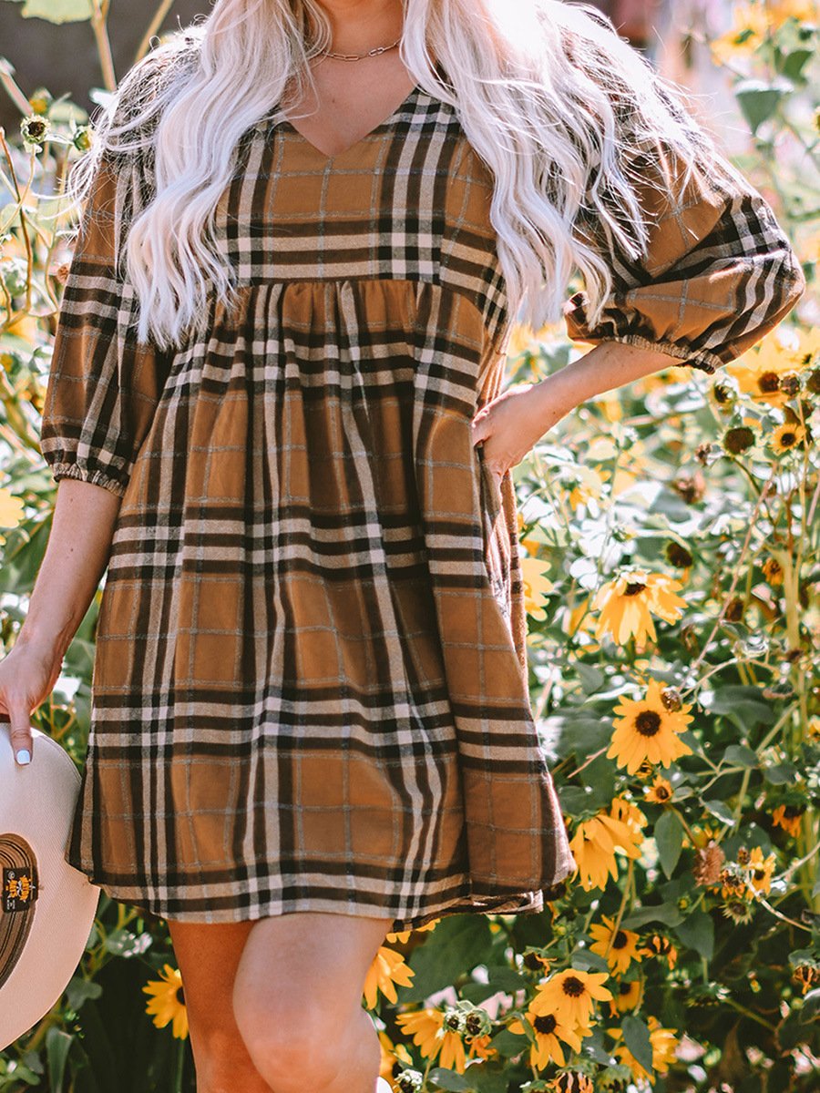 Printed Checks Dress Detail View