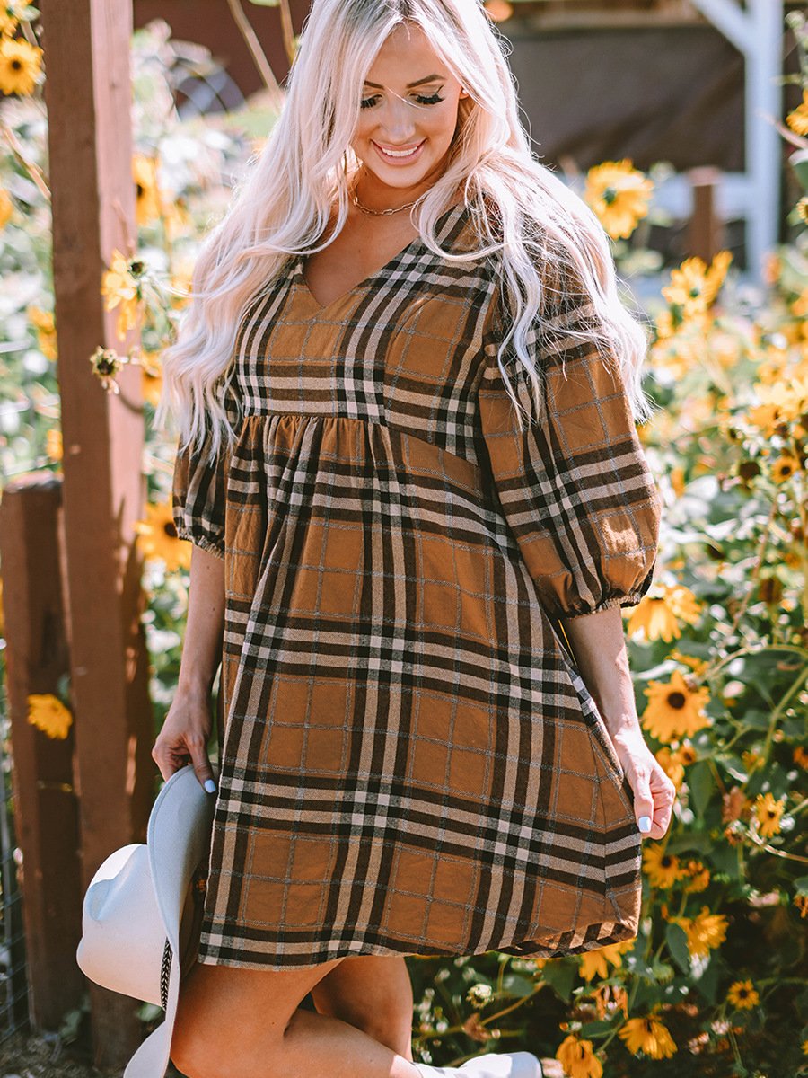 Printed Checks Dress in Action