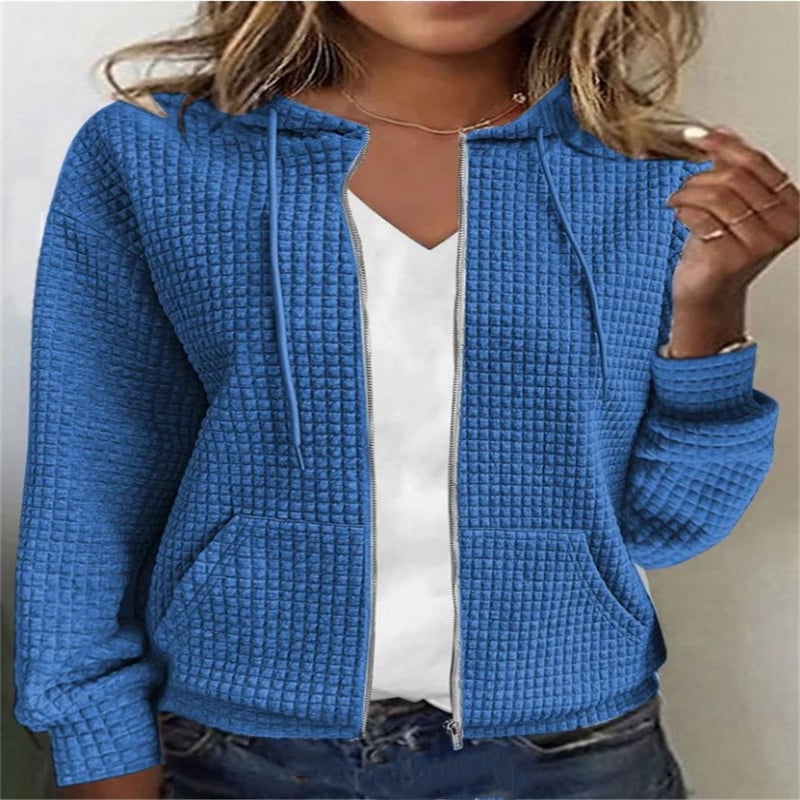 Women's Zipper Hooded Cardigan - Close-up