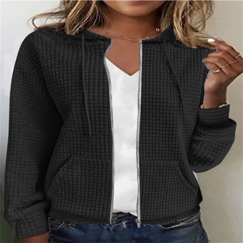 Women's Zipper Hooded Cardigan - Side View