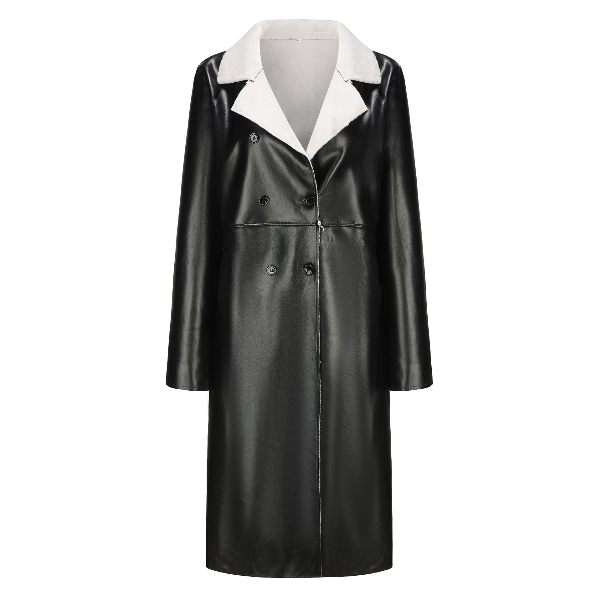 Casual Leather Thickened Trench Coat 4