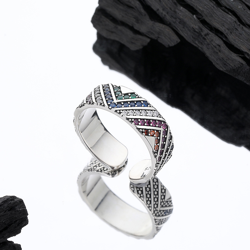 Women's Fashion Sterling Silver Ornamental Stone Ring Image 4