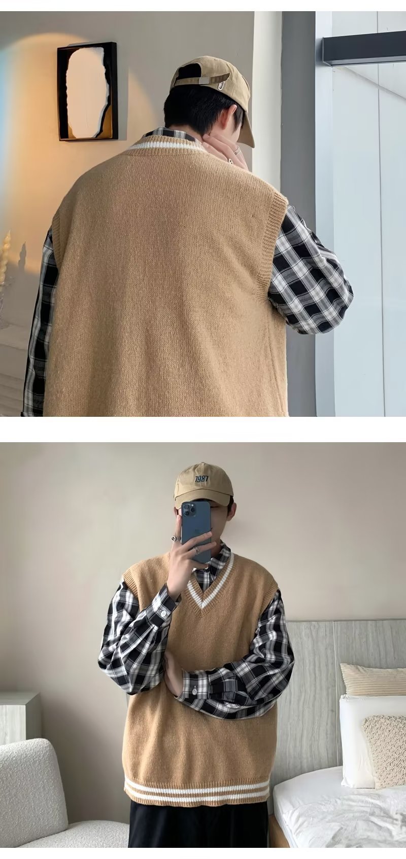 Men's Fall V-neck Vest Sweater - Fashion Look