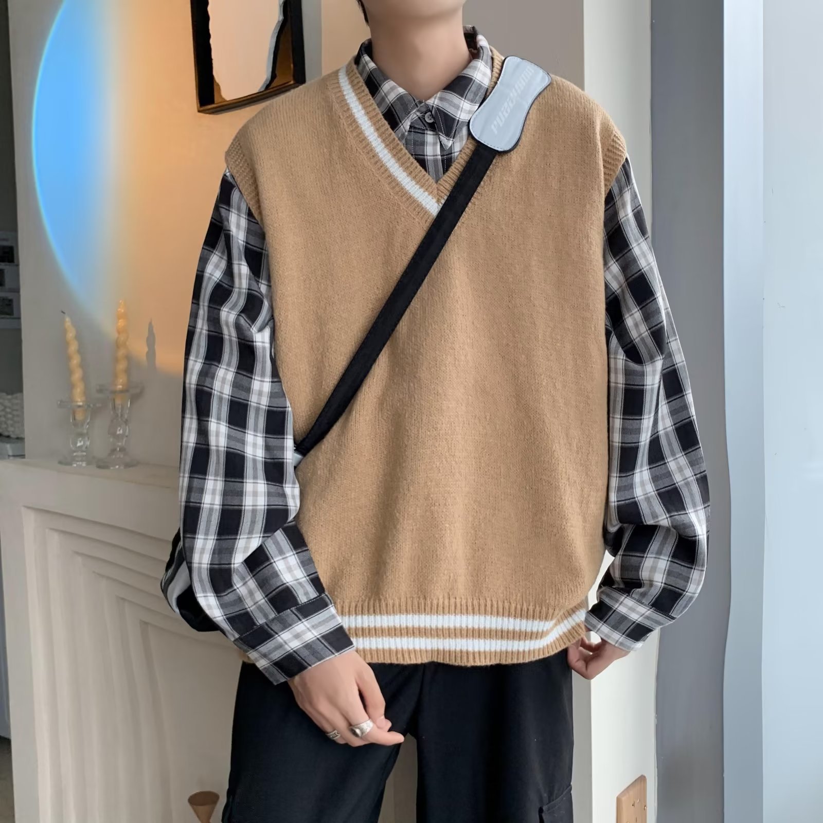 Men's Fall V-neck Vest Sweater - Black