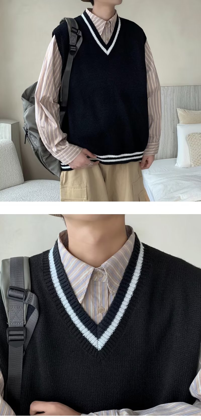 Men's Fall V-neck Vest Sweater - Casual Wear