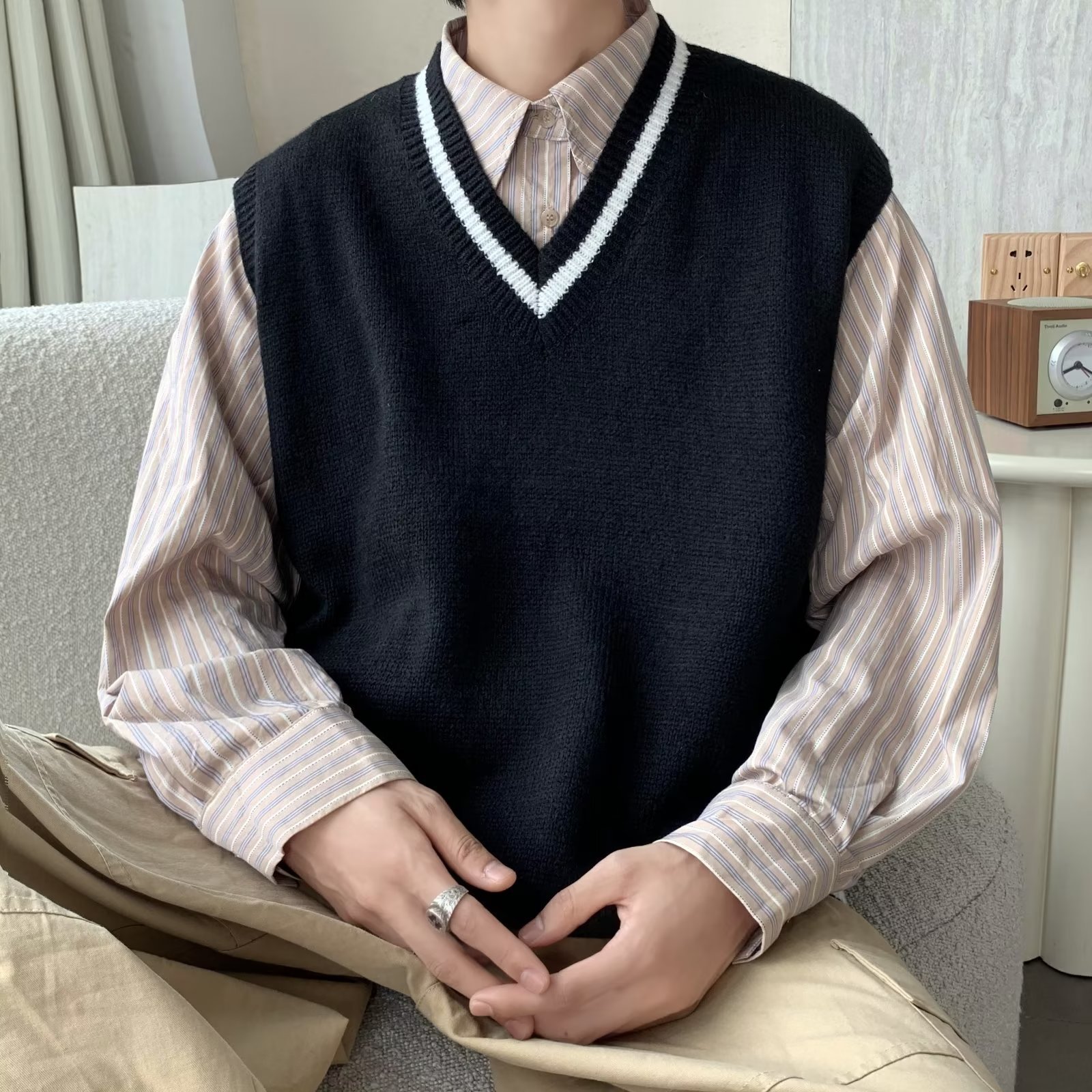 Men's Fall V-neck Vest Sweater - Styling Options