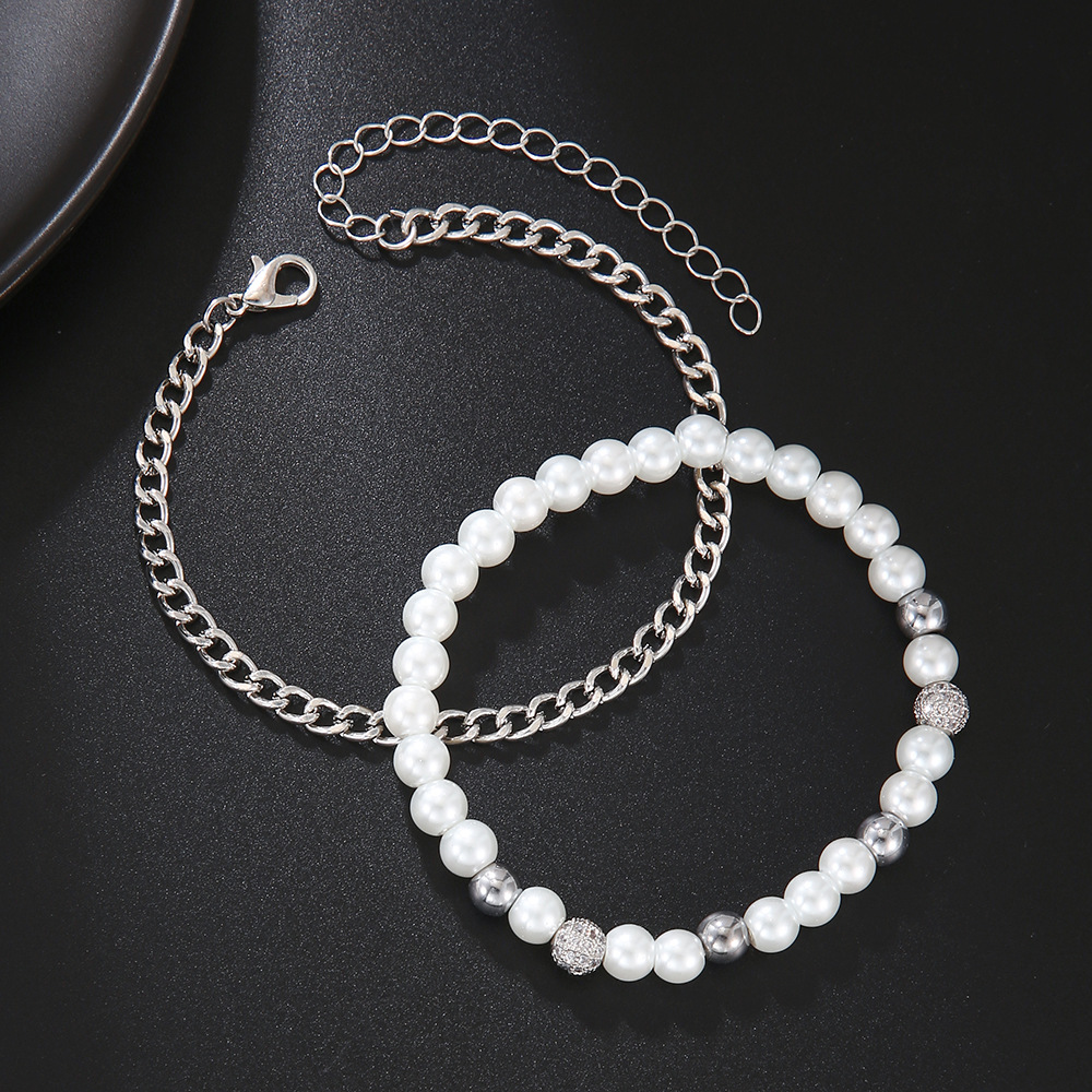 Silver Zircon Pearl Bracelet