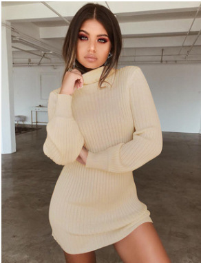 High Collar Slim Fit Long Sleeves Dress Image 8