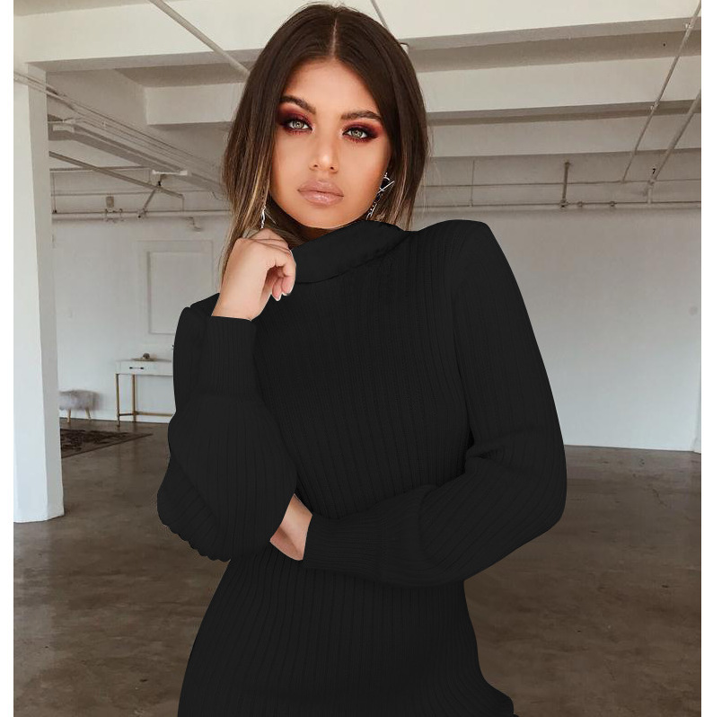 High Collar Slim Fit Long Sleeves Dress Image 3