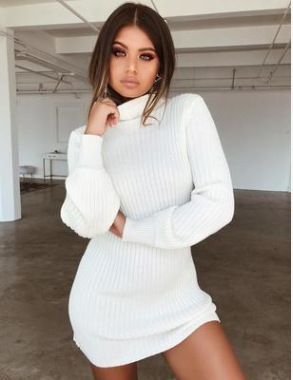 High Collar Slim Fit Long Sleeves Dress Image 7