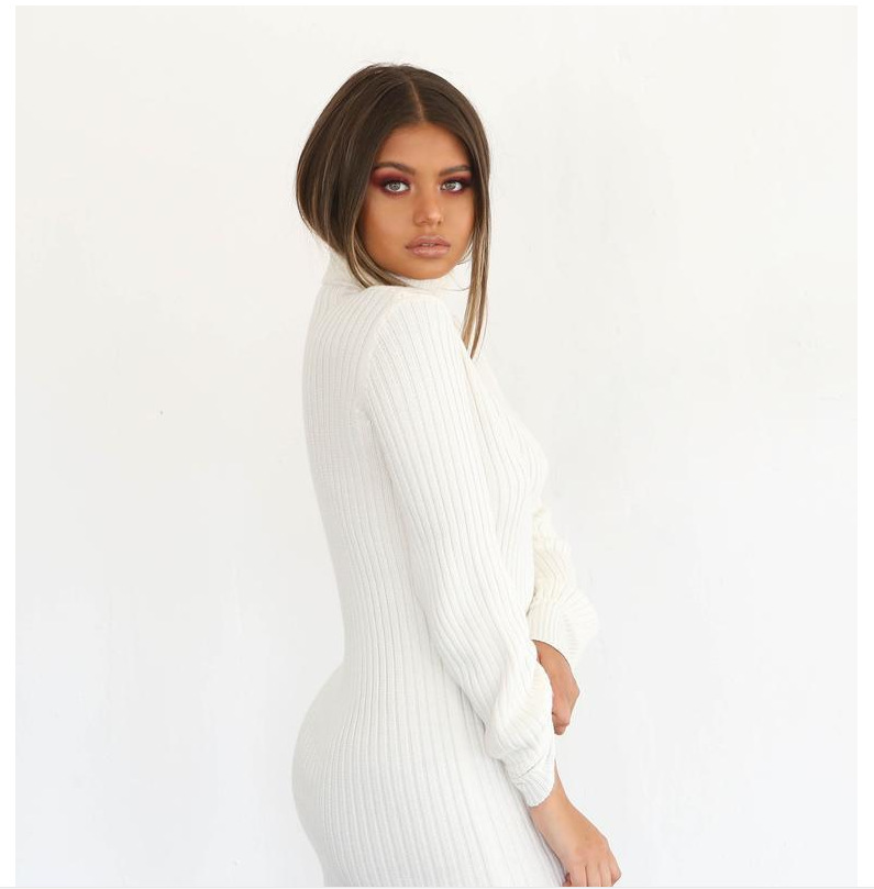 High Collar Slim Fit Long Sleeves Dress Image 5