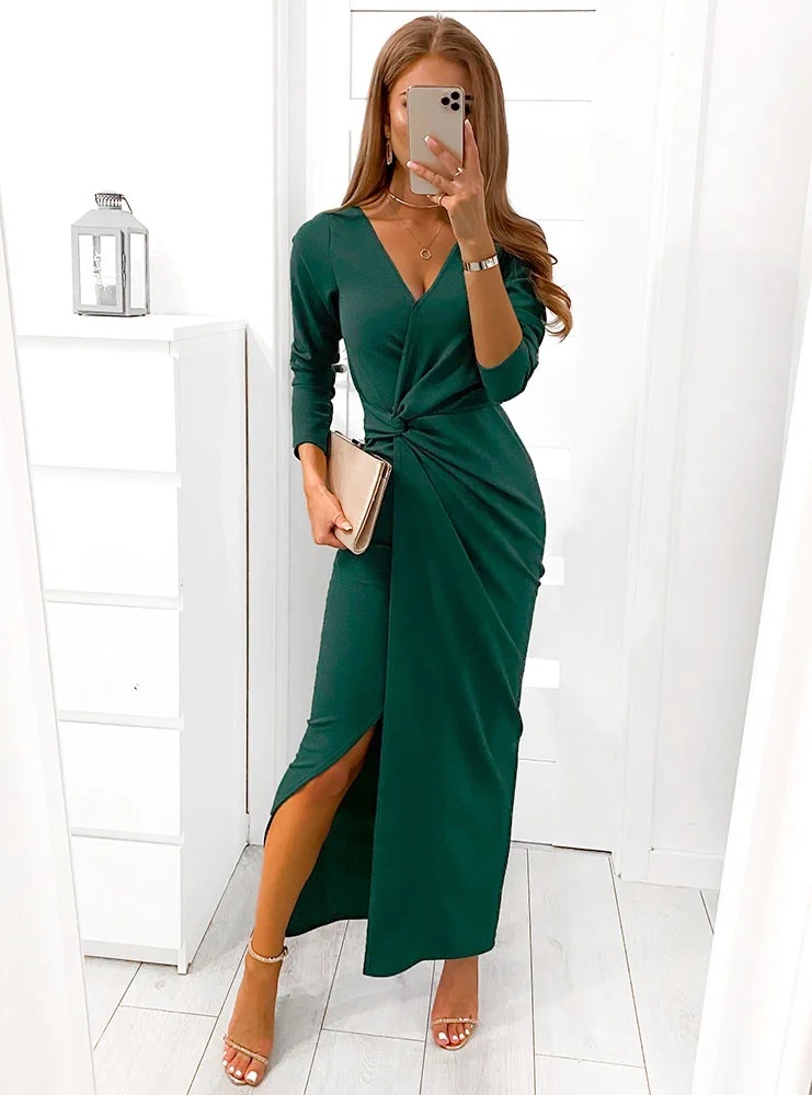 V-neck Long Sleeve Split Dress Image 8