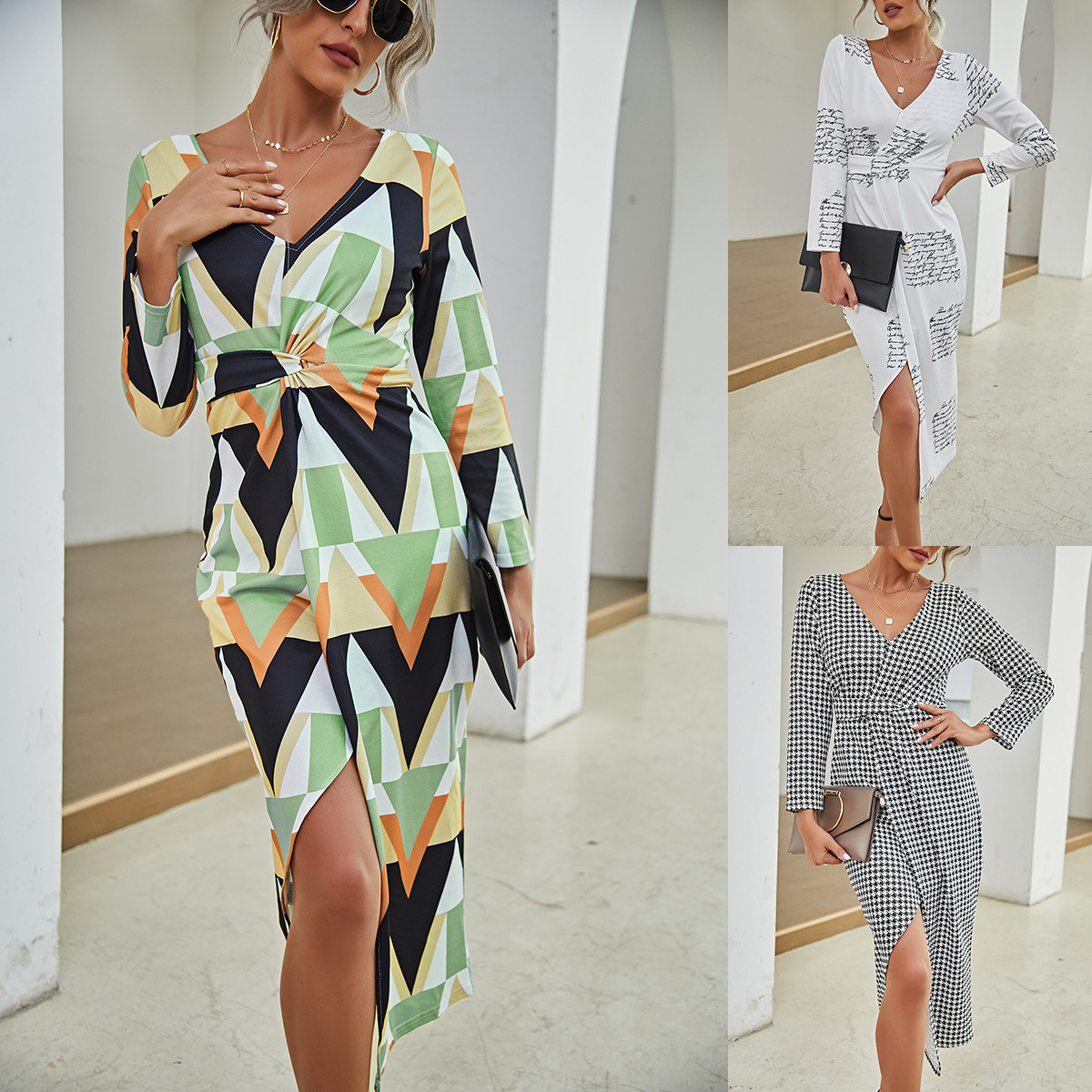 V-neck Long Sleeve Split Dress Image 10