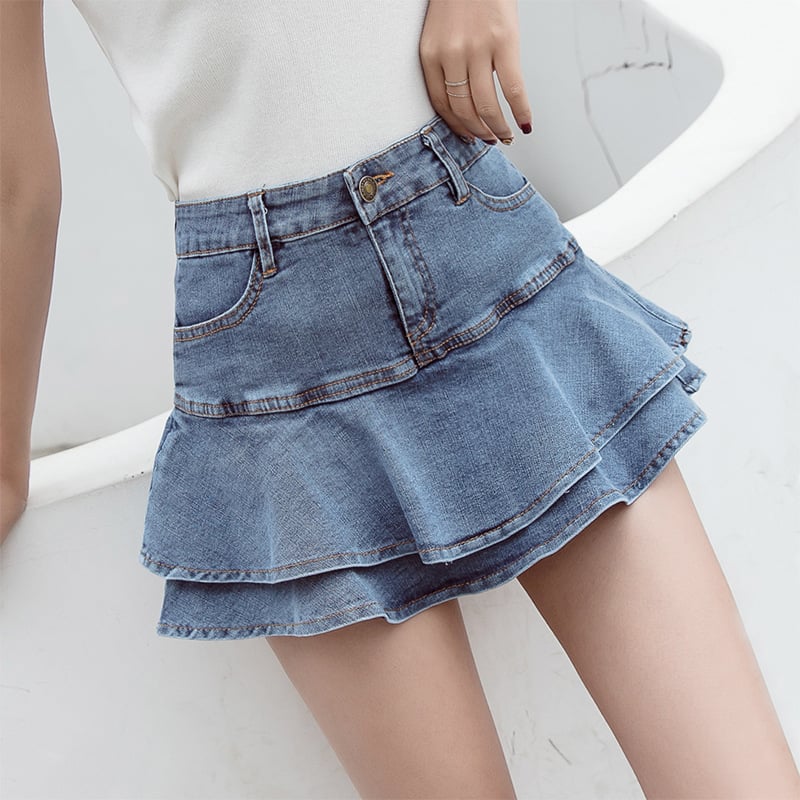 Denim Ruffled Skirt Fishtail Skirt Image 5