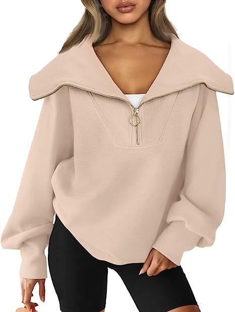 Women's Oversized Half Zipper Pullover Sweater - Image 8