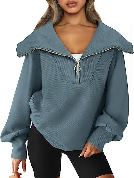 Women's Oversized Half Zipper Pullover Sweater - Image 3