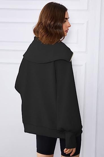 Women's Oversized Half Zipper Pullover Sweater - Image 5