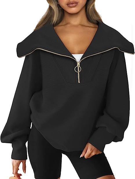 Women's Oversized Half Zipper Pullover Sweater - Image 4