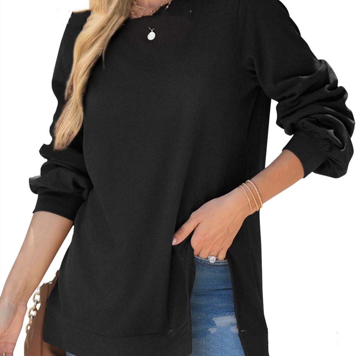 Women's Pullover Side Slit Sweater Image 5