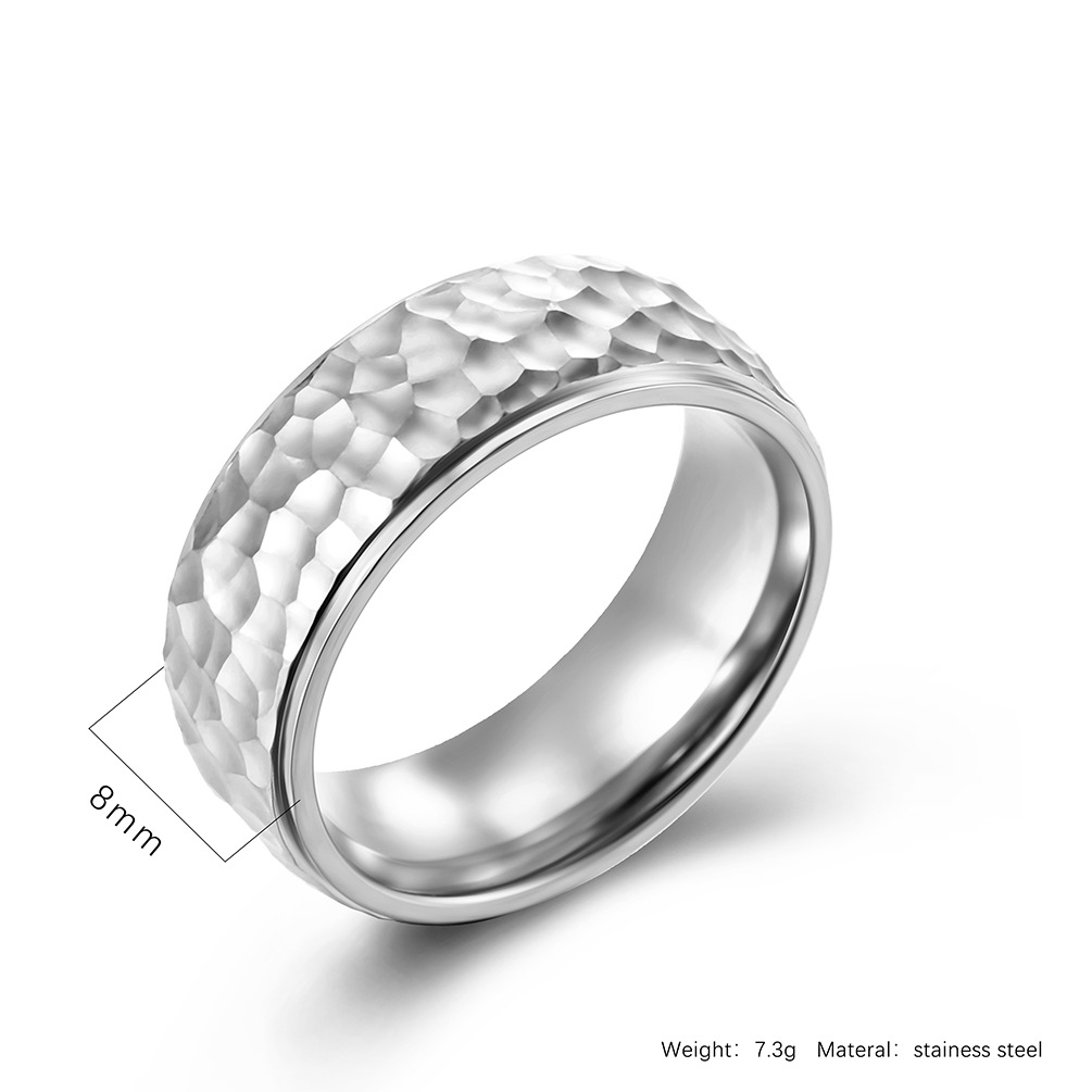 Handmade Beating Pattern Moon Pit Titanium Steel Ring
