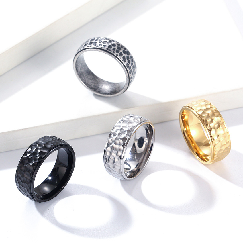 Handmade Beating Pattern Moon Pit Titanium Steel Ring