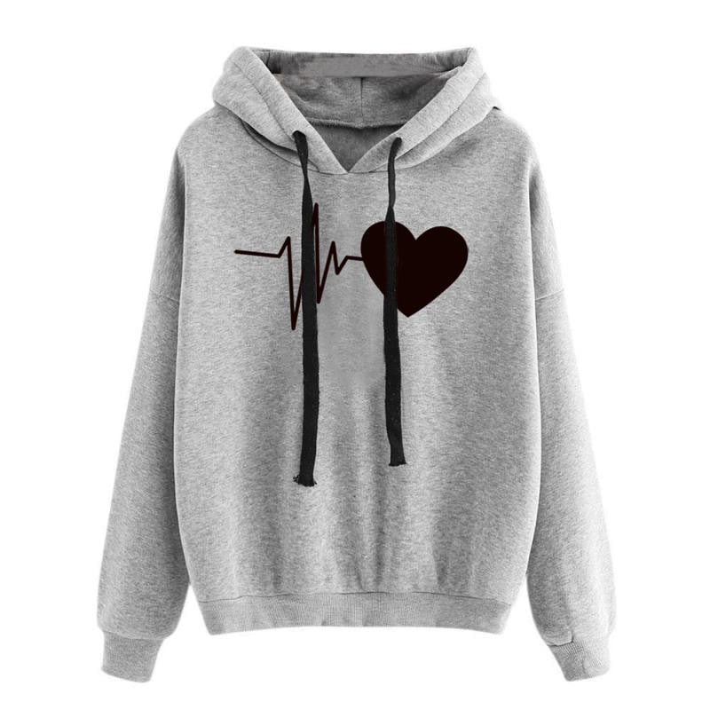 Heart Print Hoodie - Casual Look